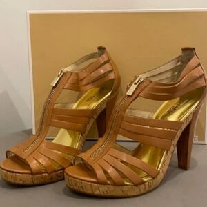 MICHAEL Michael Kors Caged Leather T-strap High Heel Sandals Ankle Booties MMK